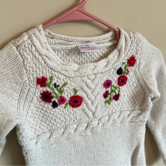 Hanna Andersson Knit Sweater Dress - Cream/Floral Detail - Size 6-7 Girls - GUC - Picture 2 of 5